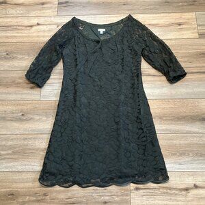 Garnet Hill Boheme Dress SZ 6 Green Easy Lace Overlay 3/4 Sleeve Midi Shift